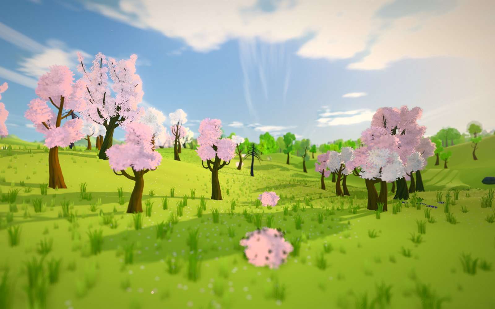 The trees in the first prototype, and a spring grove today.